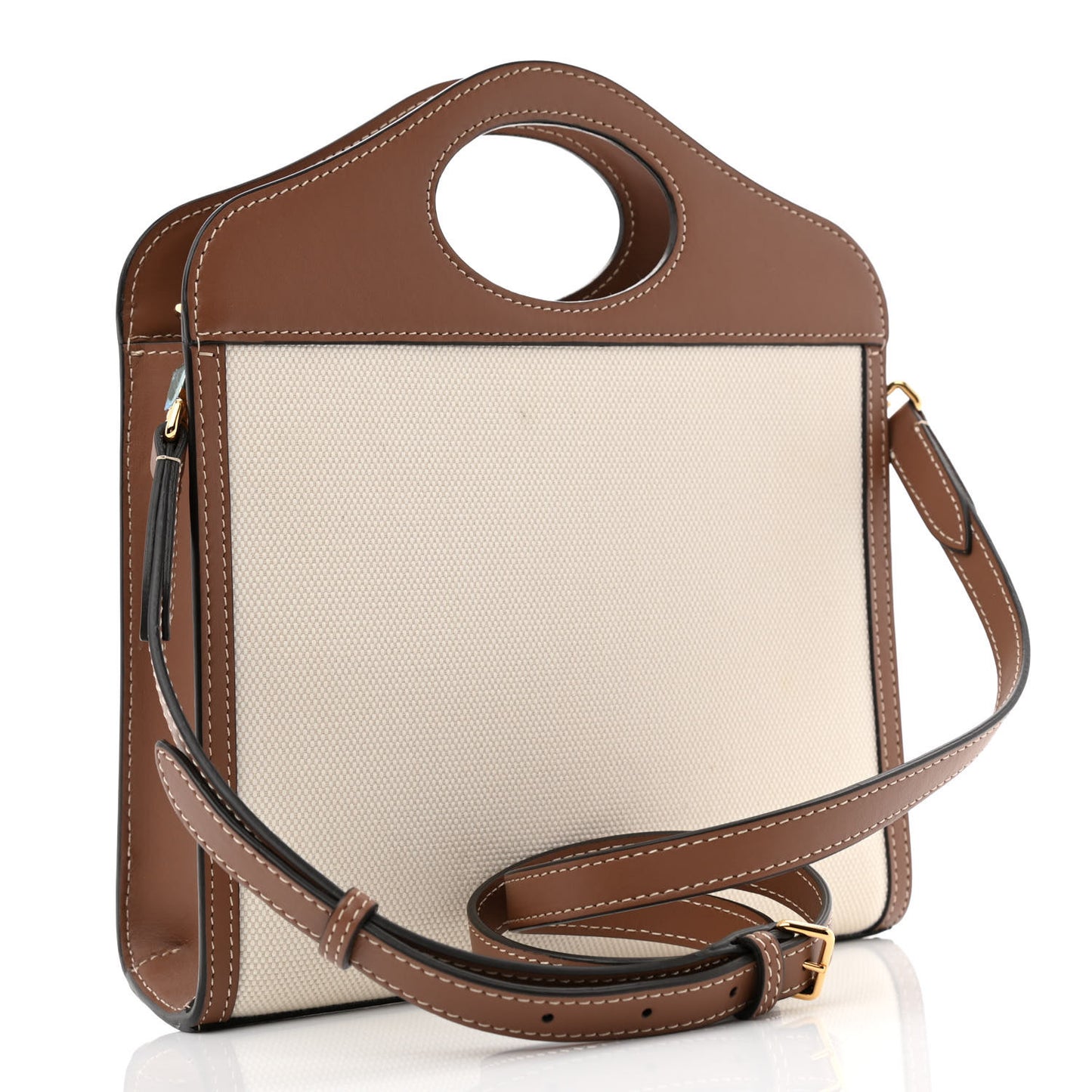 Canvas Smooth Calfskin Two Tone Mini Pocket Bag Natural Malt Brown