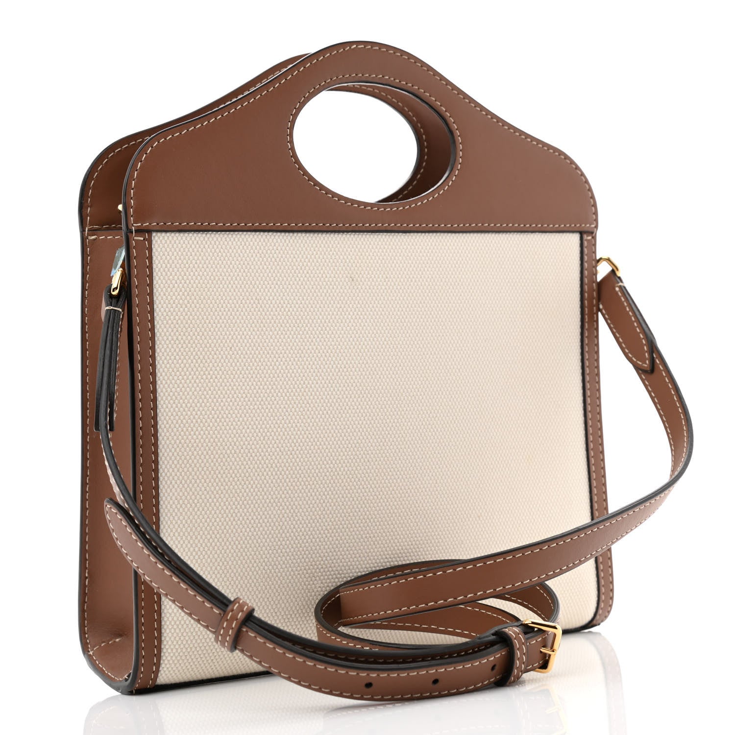 Burberry Canvas Smooth Calfskin Two Tone Mini Pocket Bag Natural Malt Brown 3 of 10
