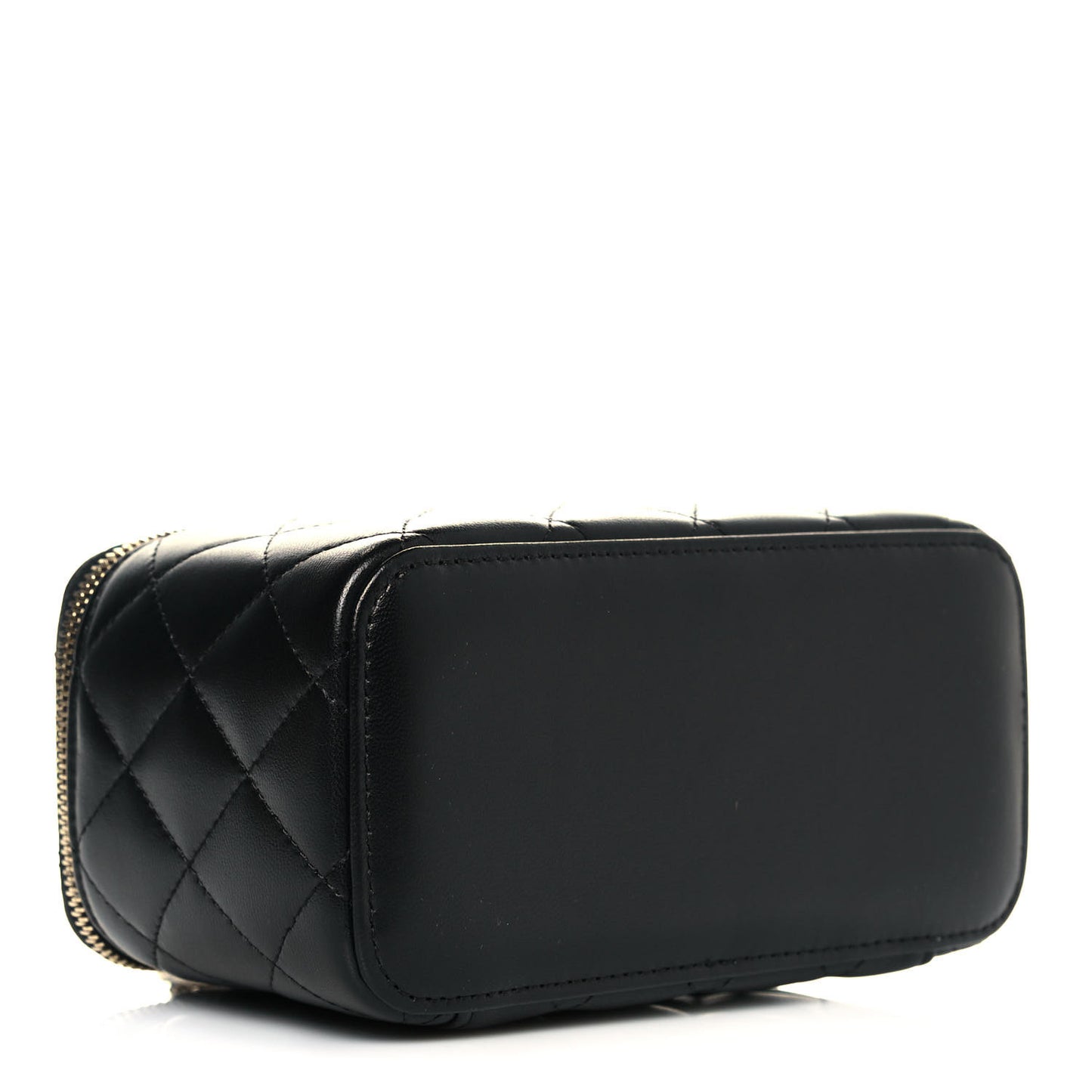 Lambskin Quilted Small Top Handle Vanity Case With Chain Black