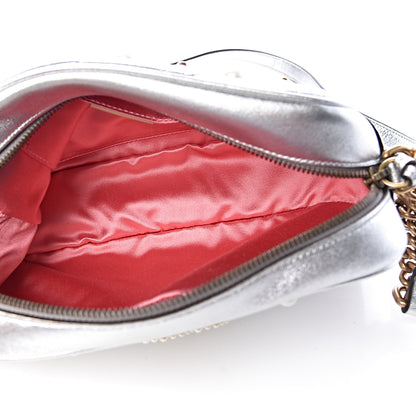 Gucci Metallic Calfskin Matelasse Studded Small Pearly GG Marmont Chain Shoulder Bag Silver 5 of 10