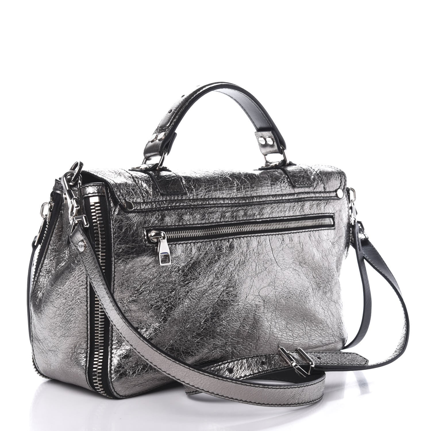 Proenza Schouler Metallic Paper Lambskin Medium PS1 Plus Zip Satchel Dark Silver 3 of 11