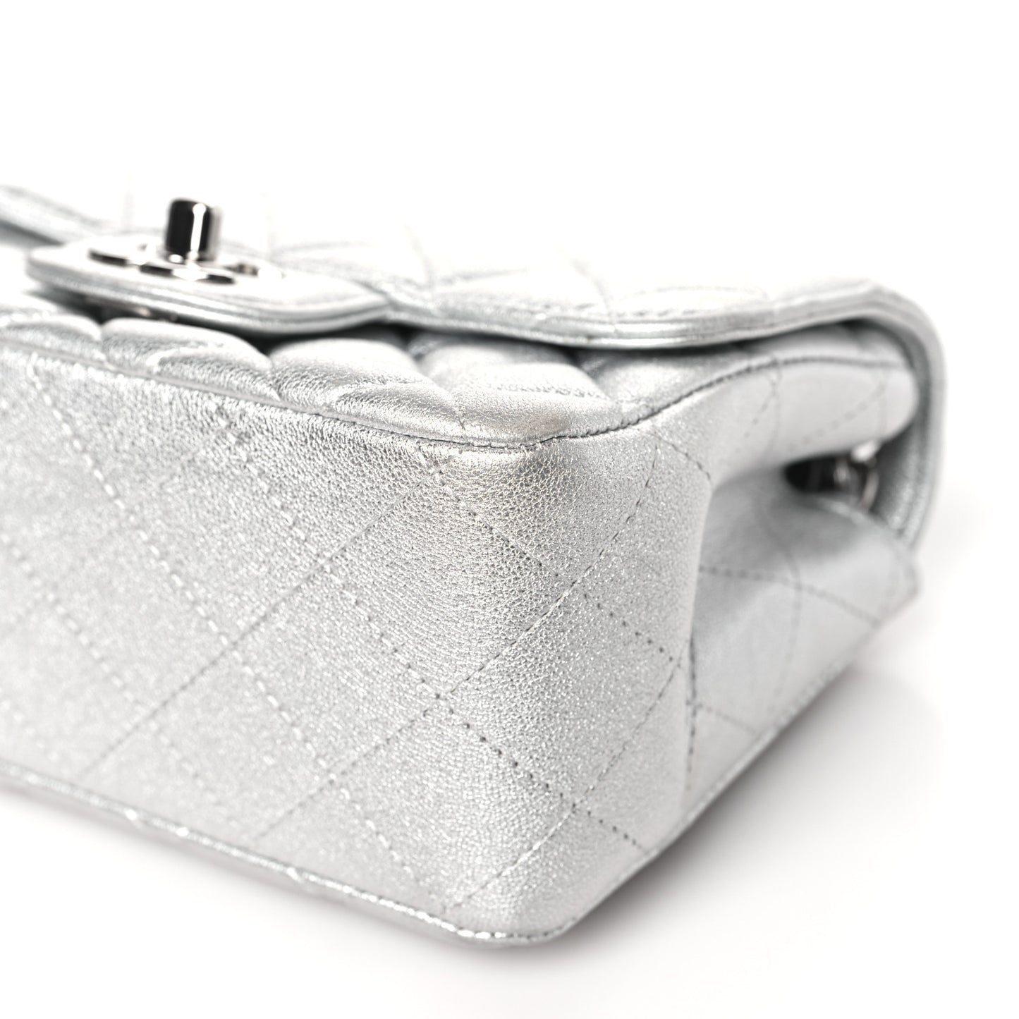 Metallic Lambskin Quilted Mini Square Flap Silver