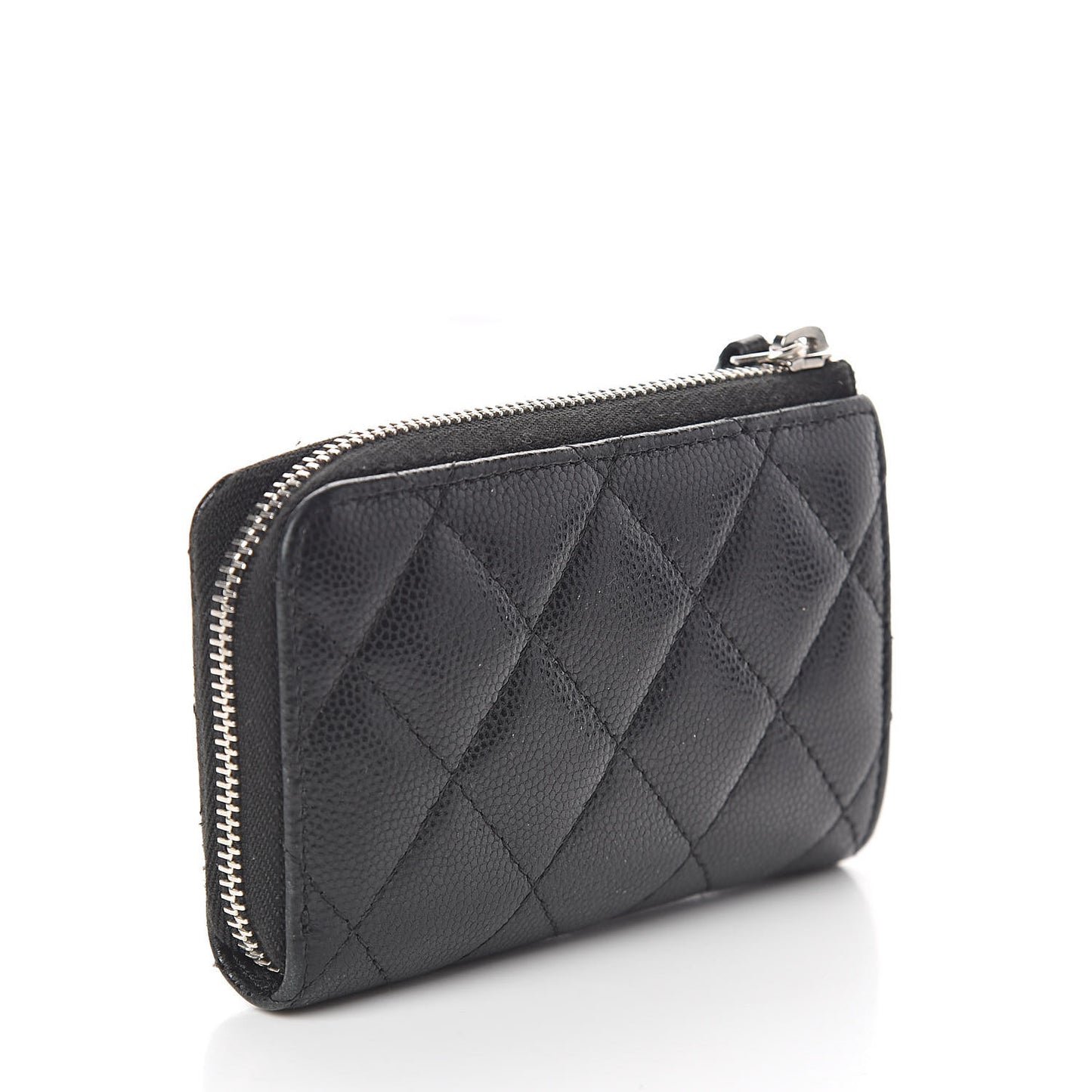Iridescent Caviar Quilted Zipped Key Holder Case Black