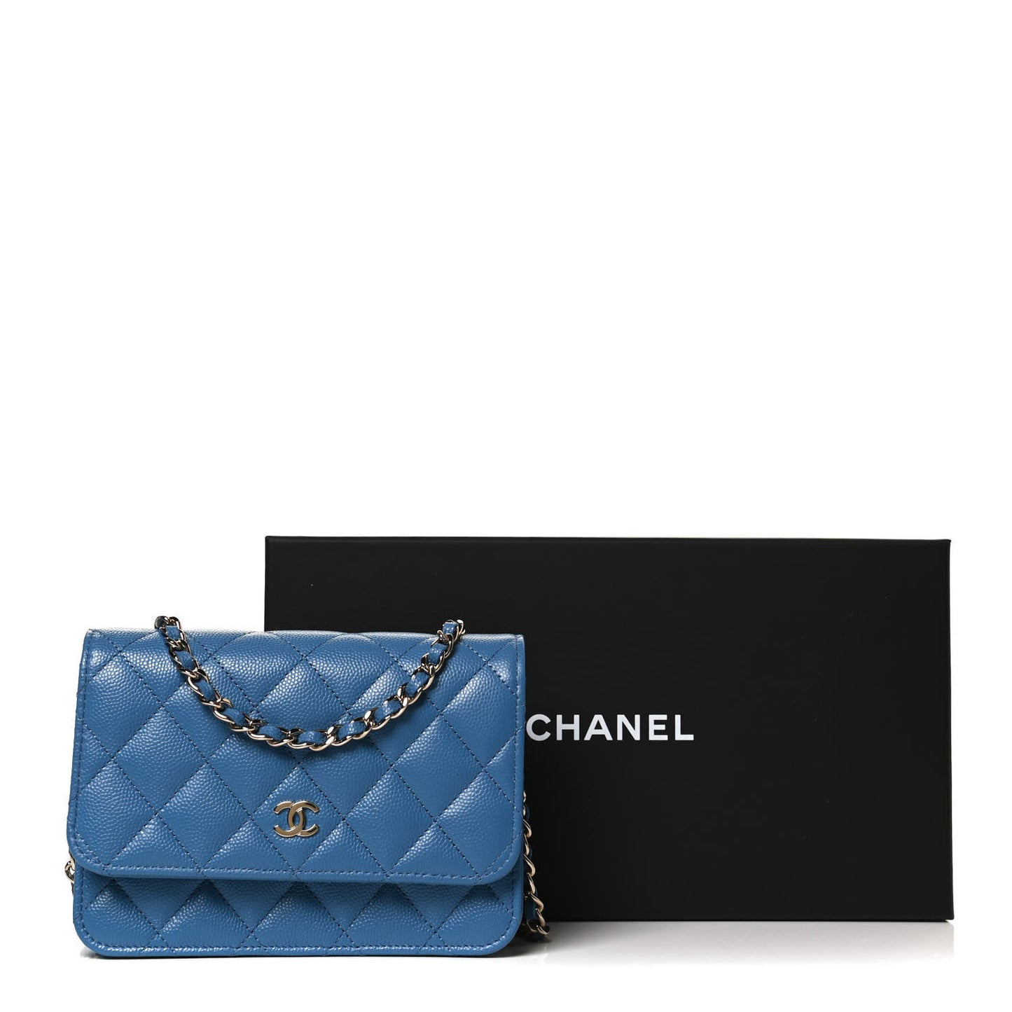 Caviar Quilted Mini Wallet On Chain WOC Blue