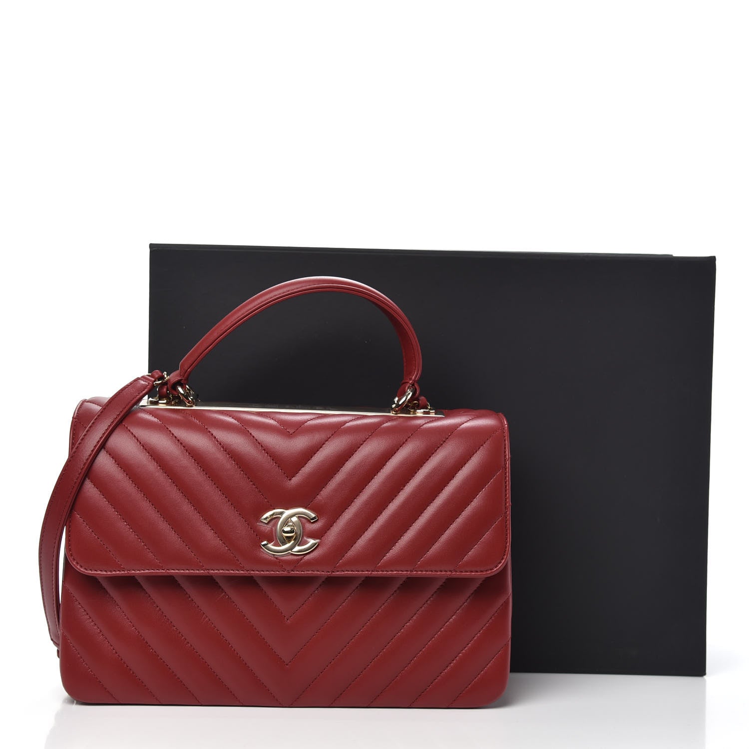 Chanel Lambskin Chevron Quilted Medium Trendy CC Dual Handle Flap Bag Red 13 of 13