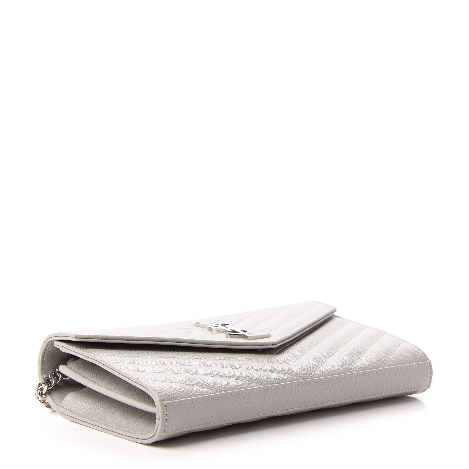 Saint Laurent Grain De Poudre Matelasse Chevron Monogram Chain Wallet Granite 4 of 12