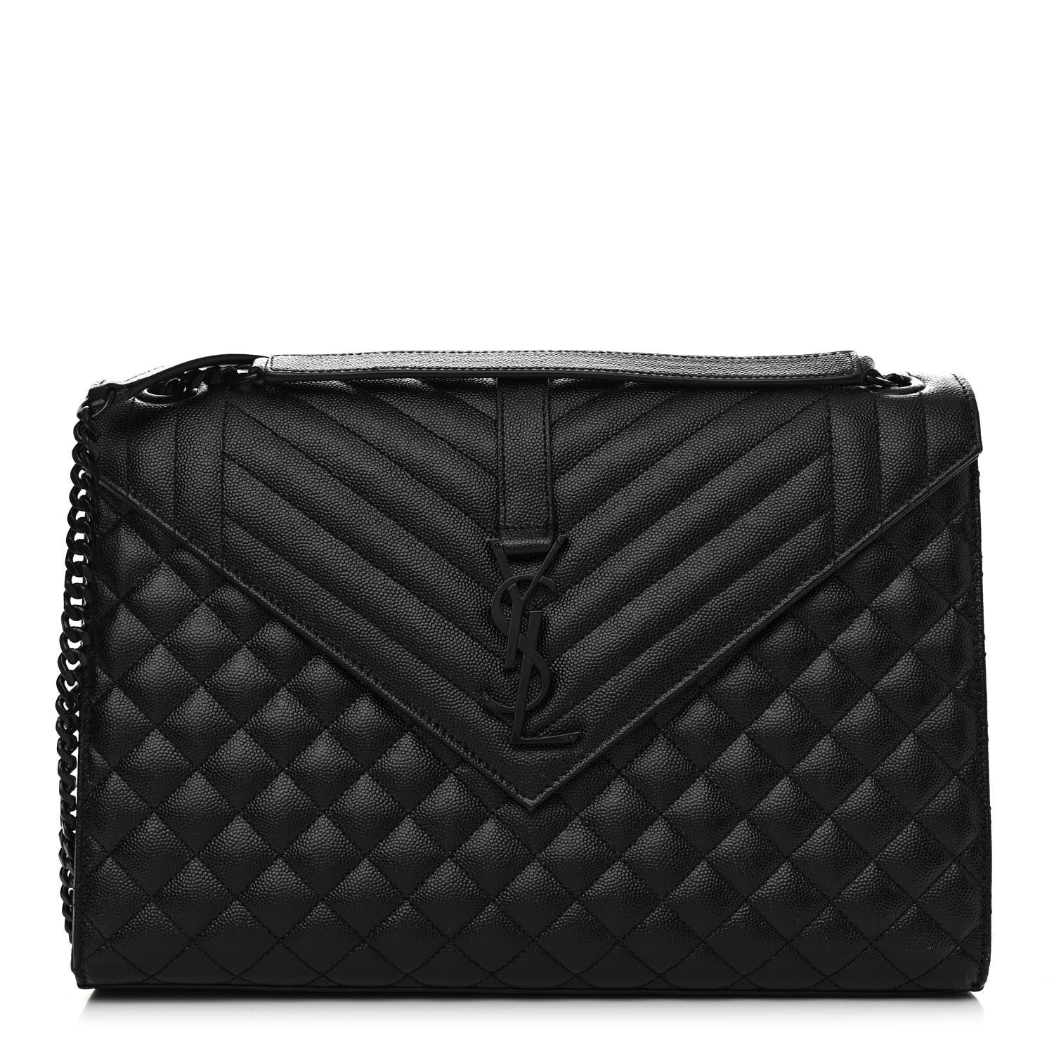 Saint Laurent Grain De Poudre Textured Mixed Matelasse Large Triquilt Monogram Monochrome Satchel Black 1 of 13