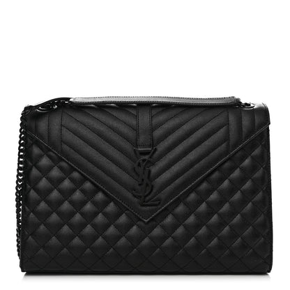 Saint Laurent Grain De Poudre Textured Mixed Matelasse Large Triquilt Monogram Monochrome Satchel Black 1 of 13