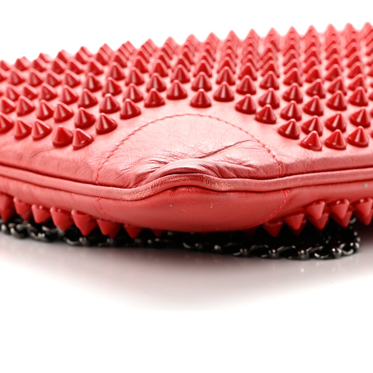 Calfskin Studded Loubiposh Clutch Red