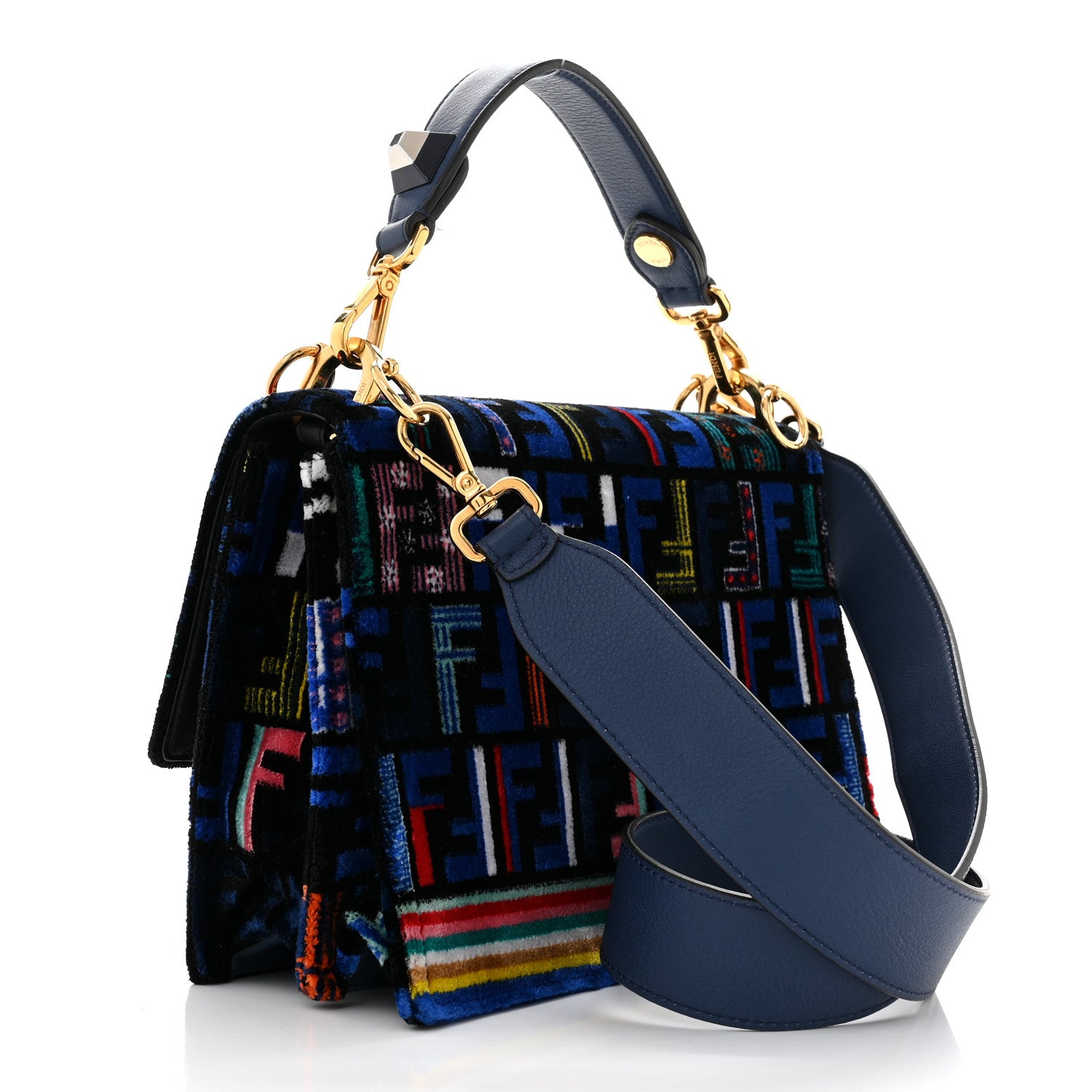 Fendi Velvet Vitello Dolce Fun Fair Kan I Shoulder Bag Blue Multicolor 3 of 10