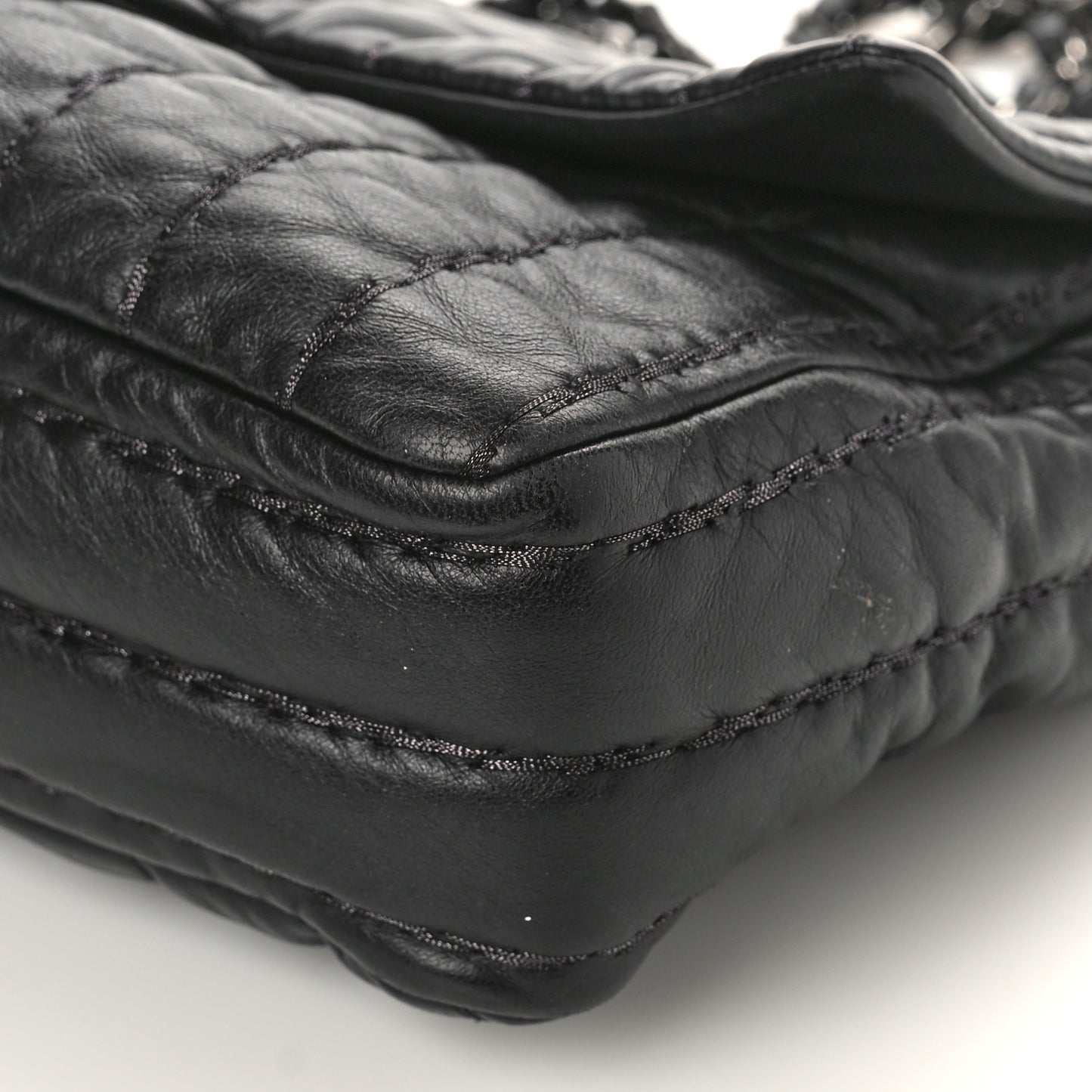 Lambskin Vertical Stitch Jumbo Single Flap Black