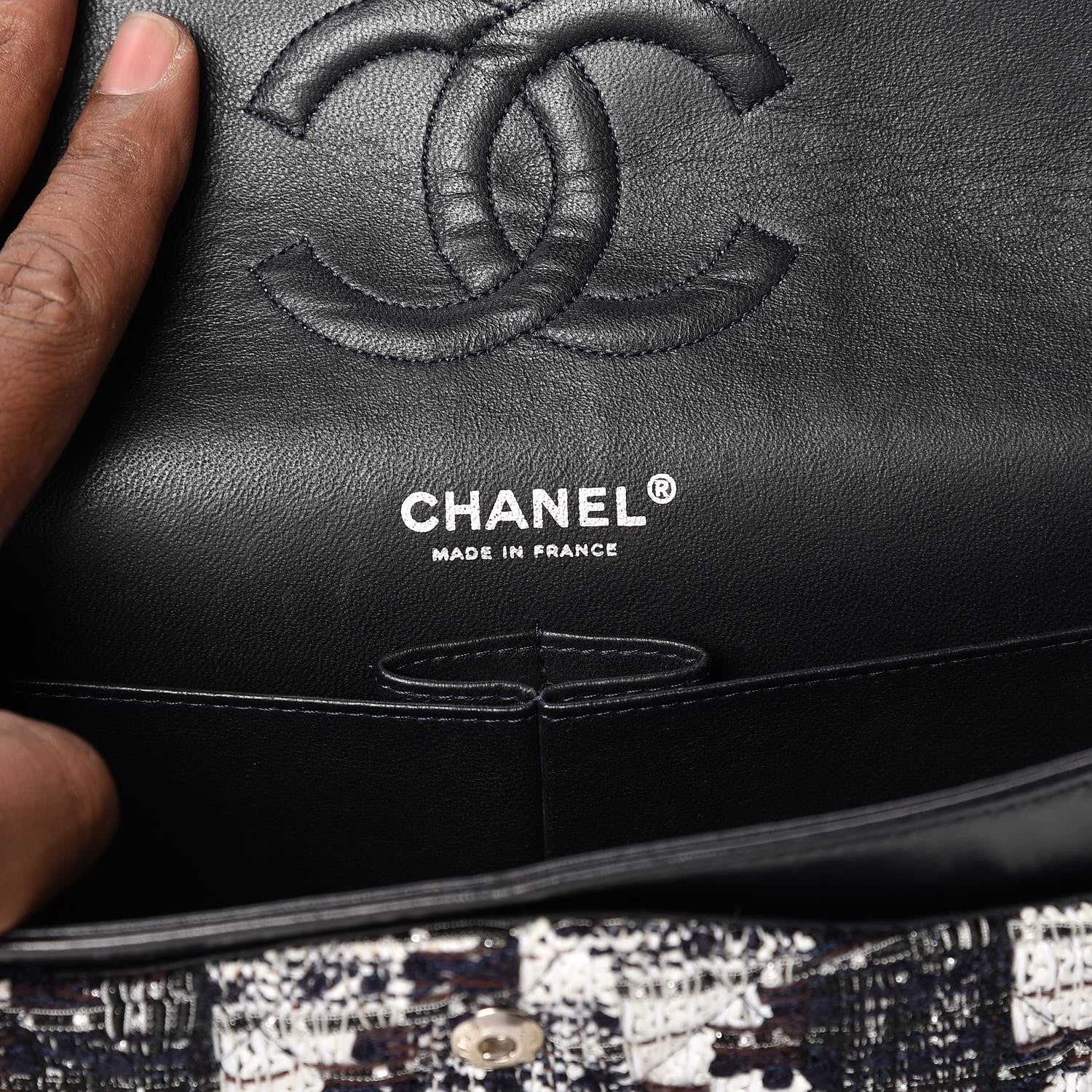 Chanel Tweed Medium Double Flap Blue White 8 of 10