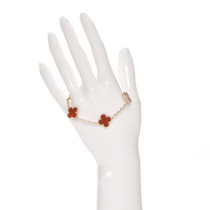Van Cleef & Arpels 18K Yellow Gold Carnelian 5 Motifs Vintage Alhambra Bracelet 2 of 6