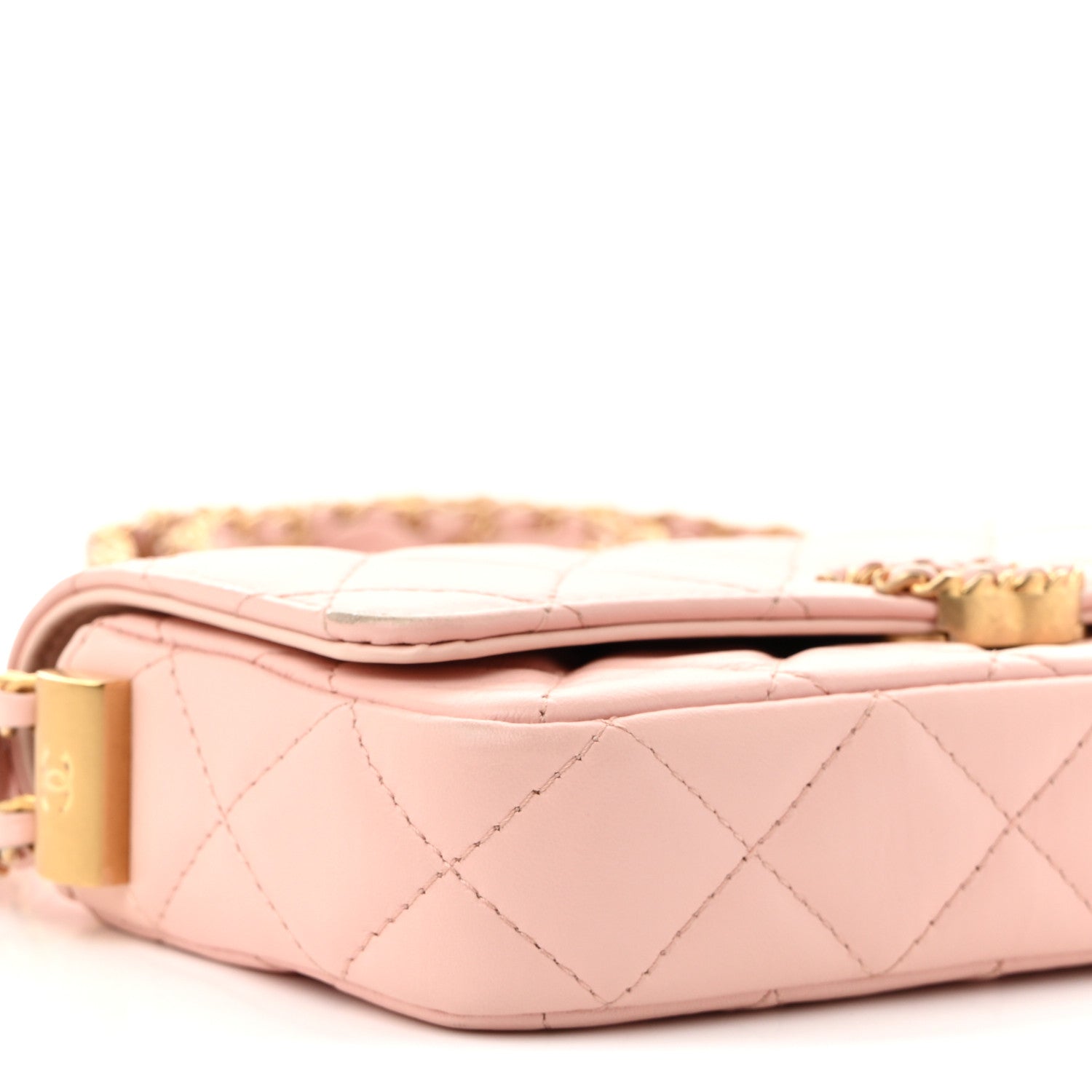Chanel Crumpled Calfskin Quilted Braided CC Mini Flap Light Pink