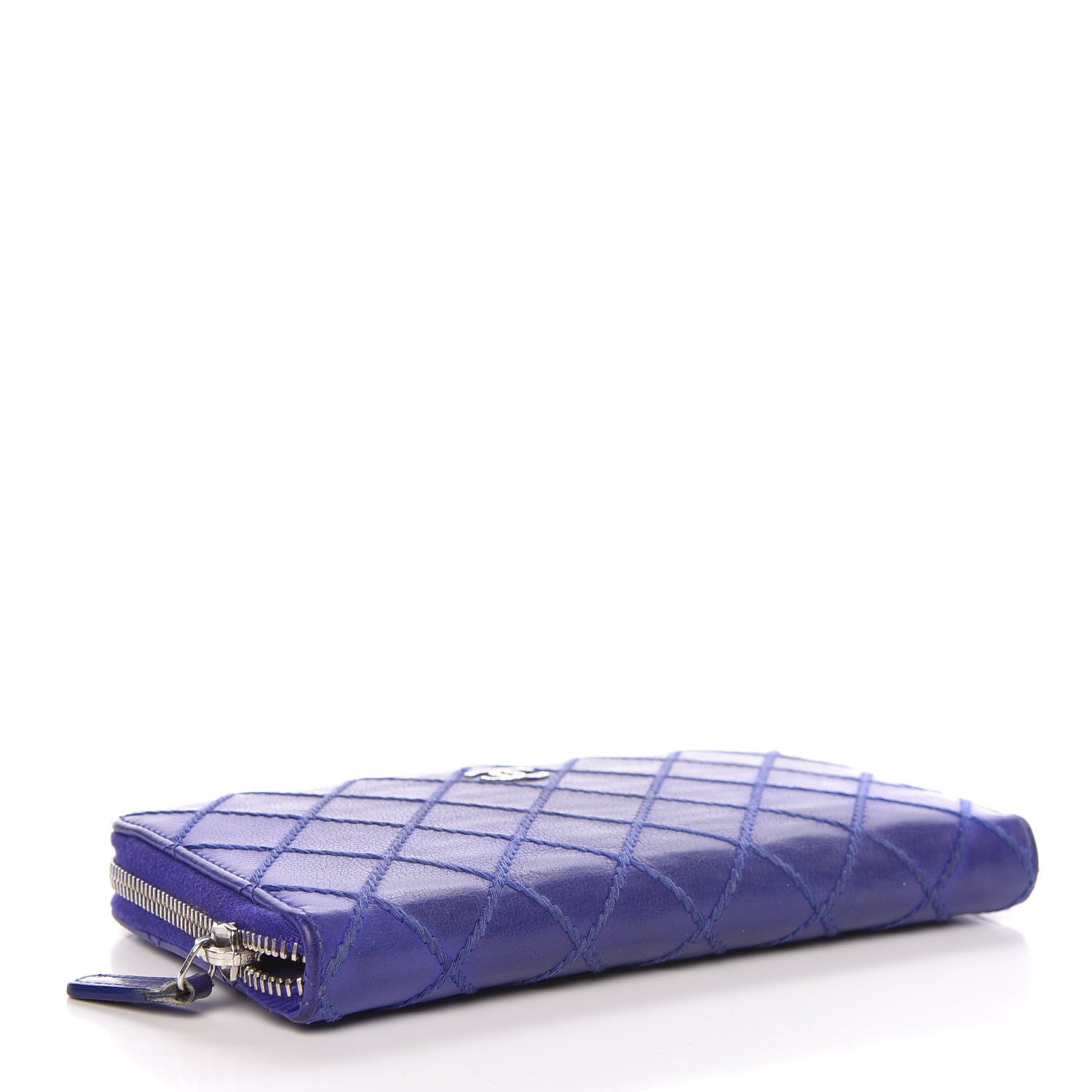 Chanel Calfskin Stitched Fancy CC Zip Around Wallet Blue 4 of 12