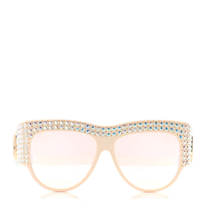 Gucci Acetate Crystal Oversize Hollywood Forever Sunglasses GG0144S Ivory 2 of 10