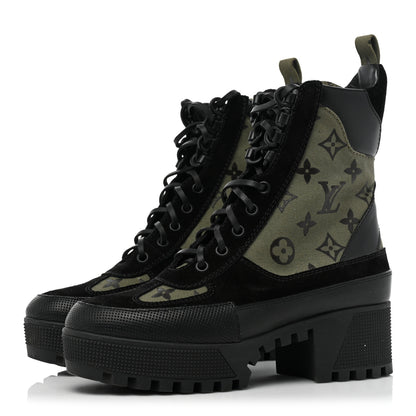 Louis Vuitton Suede Monogram Laureate Platform Desert Boots 36.5 Kaki Black 3 of 12