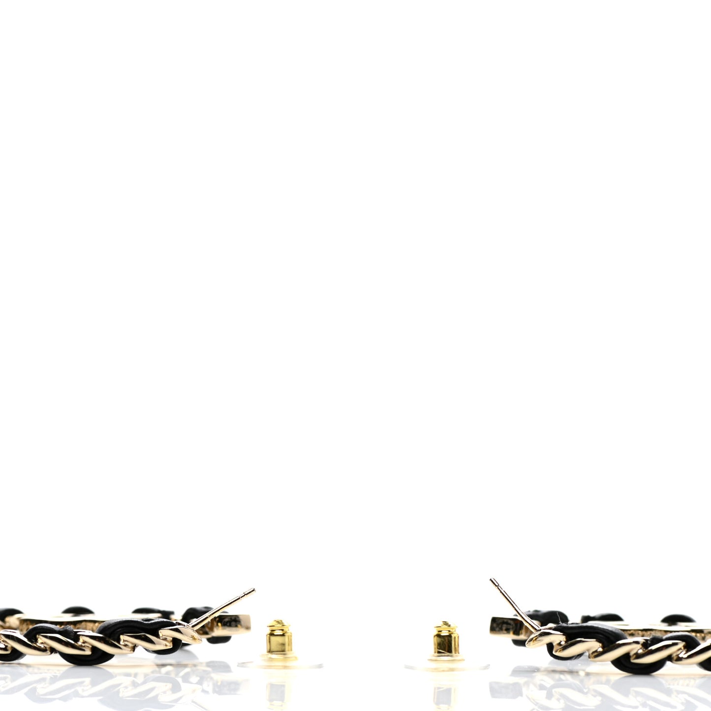 Lambskin CC Chain Hoop Earrings Gold Black