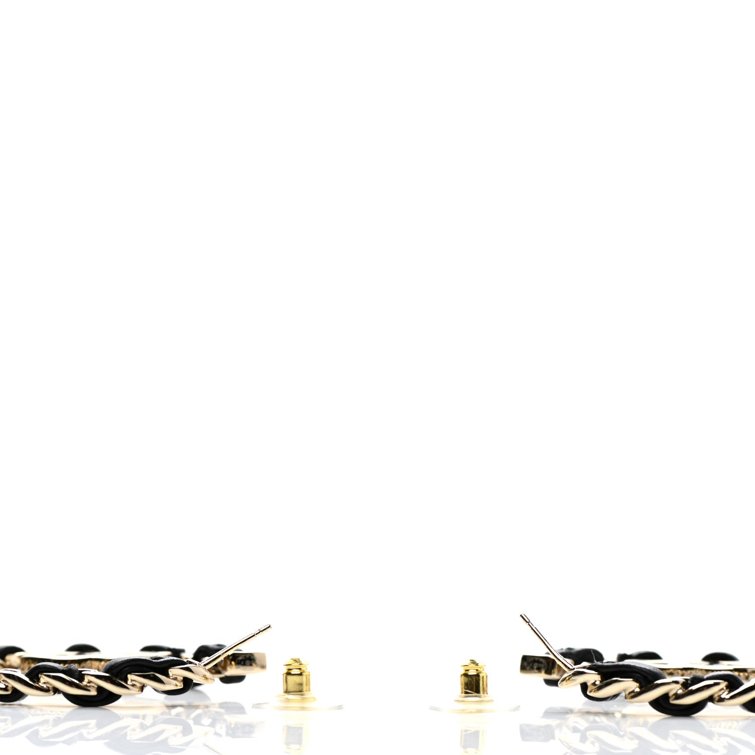 Chanel Lambskin CC Chain Hoop Earrings Gold Black 3 of 5