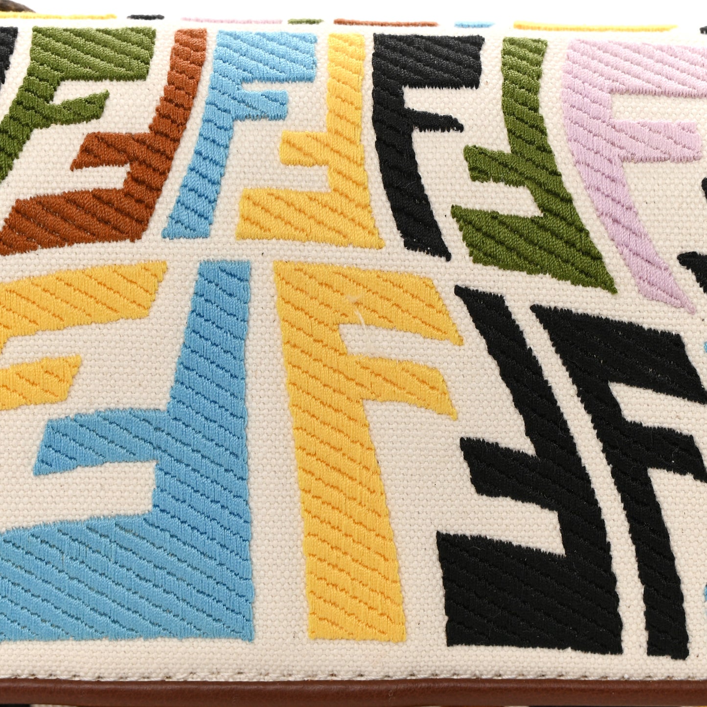 X SARA COLEMAN Canvas Vitello King Seta FF Fish Eye Embroidered Baguette Grezzo Multicolor Ghianda