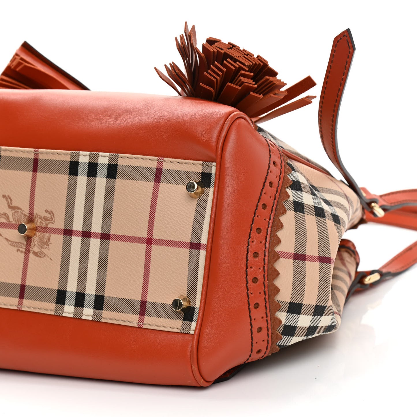 Haymarket Check Small Brogue Tassel Tote Bright Russet