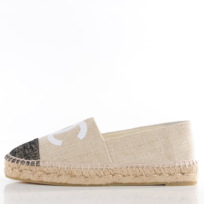 Chanel Toile Sequin CC Espadrilles 38 Beige Black 5 of 18