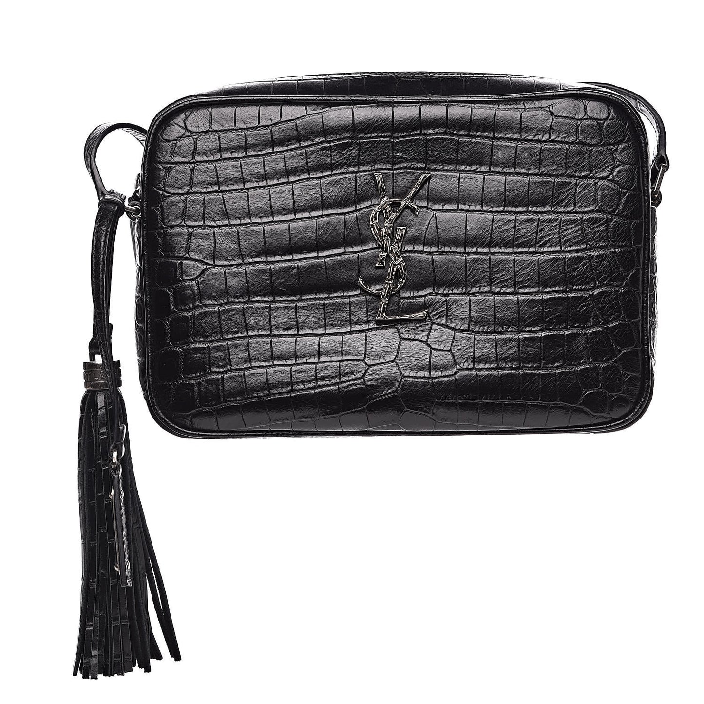 Calfskin Crocodile Embossed Monogram Lou Camera Bag Black