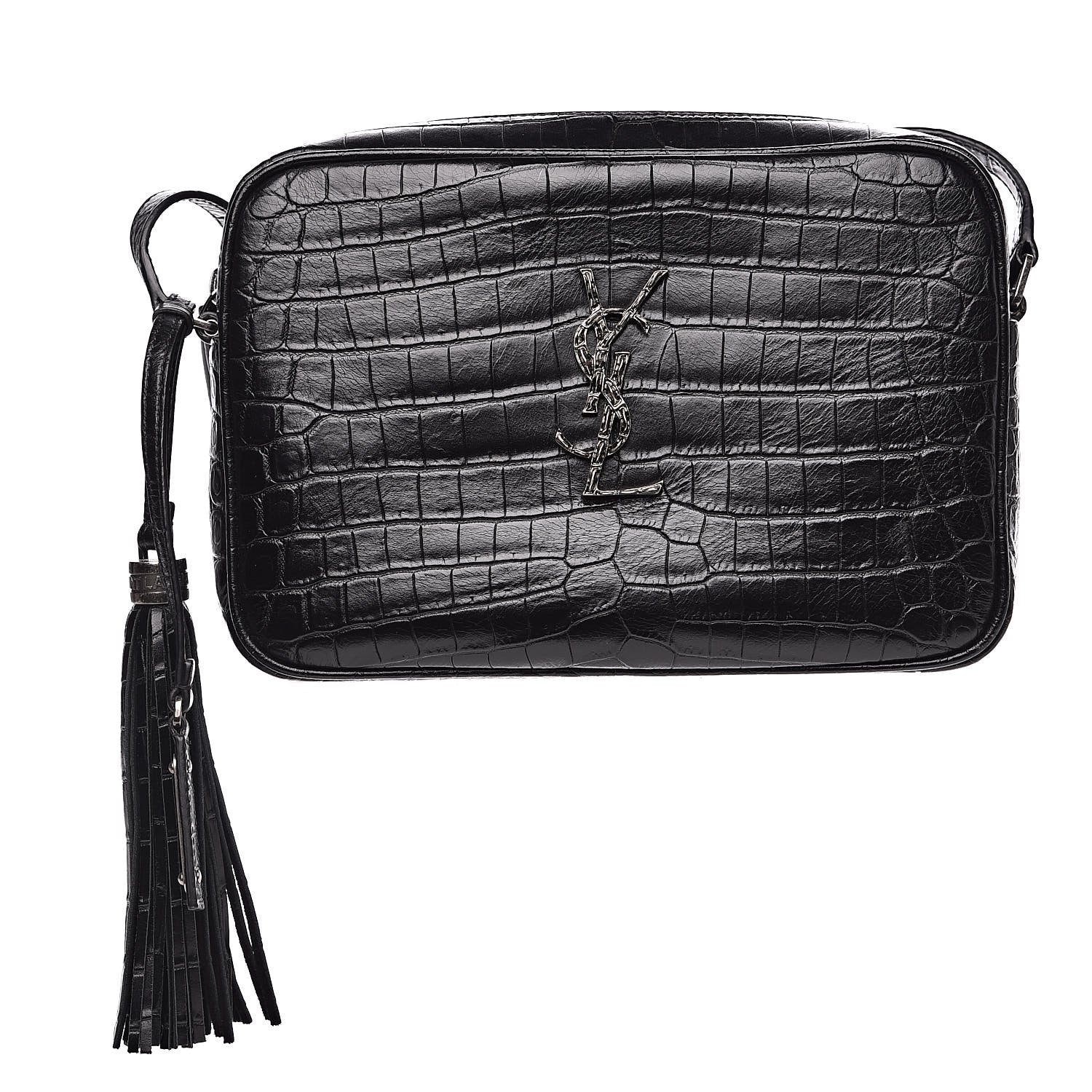 Saint Laurent Calfskin Crocodile Embossed Monogram Lou Camera Bag Black 1 of 11