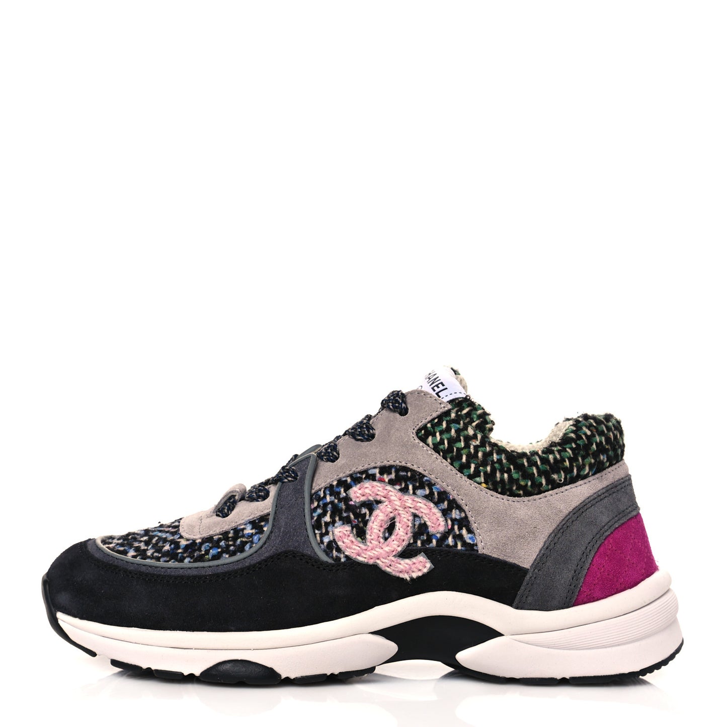Tweed Suede CC Sneakers 36.5 Grey Pink Multicolor