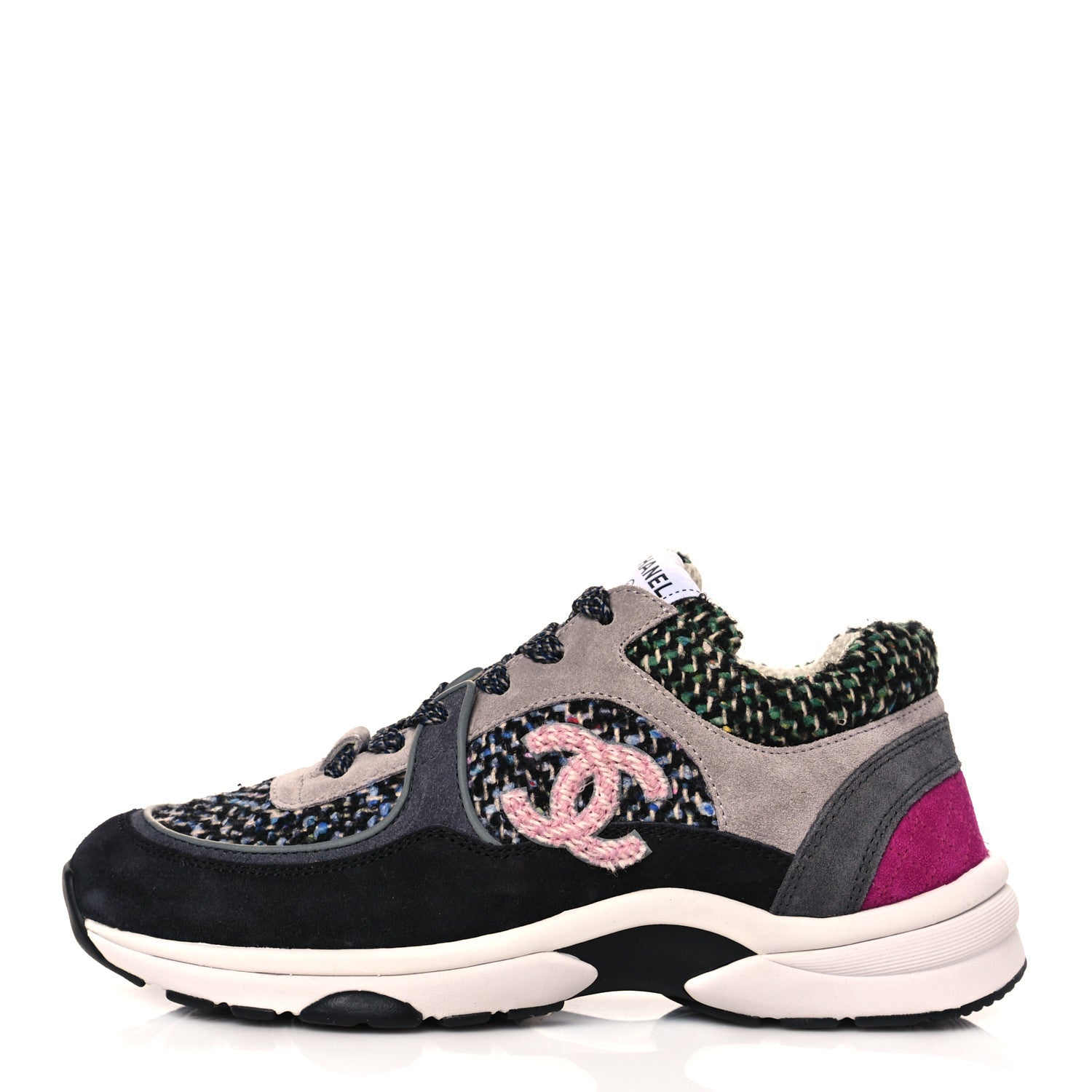 Chanel Tweed Suede CC Sneakers 36.5 Grey Pink Multicolor 1 of 8