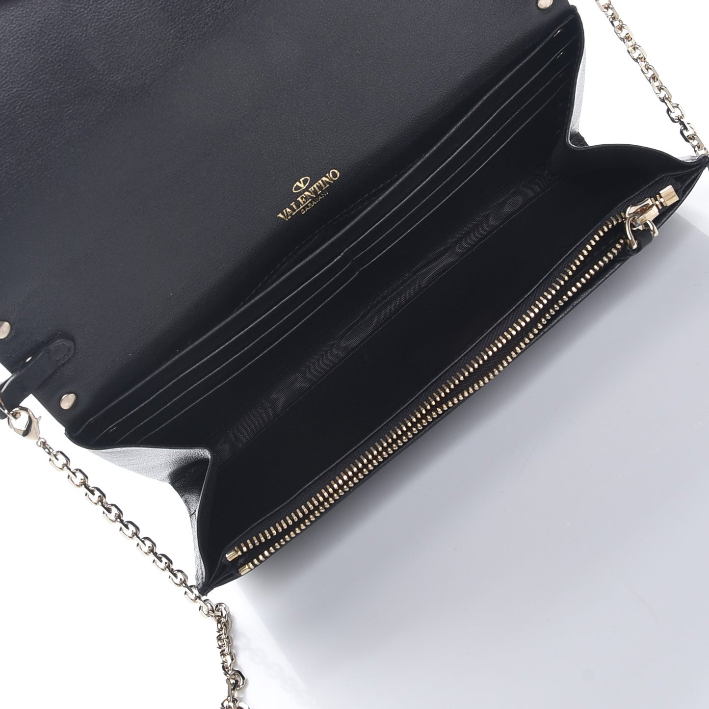 Vitello Small Rockstud Flap Wallet on Chain Black