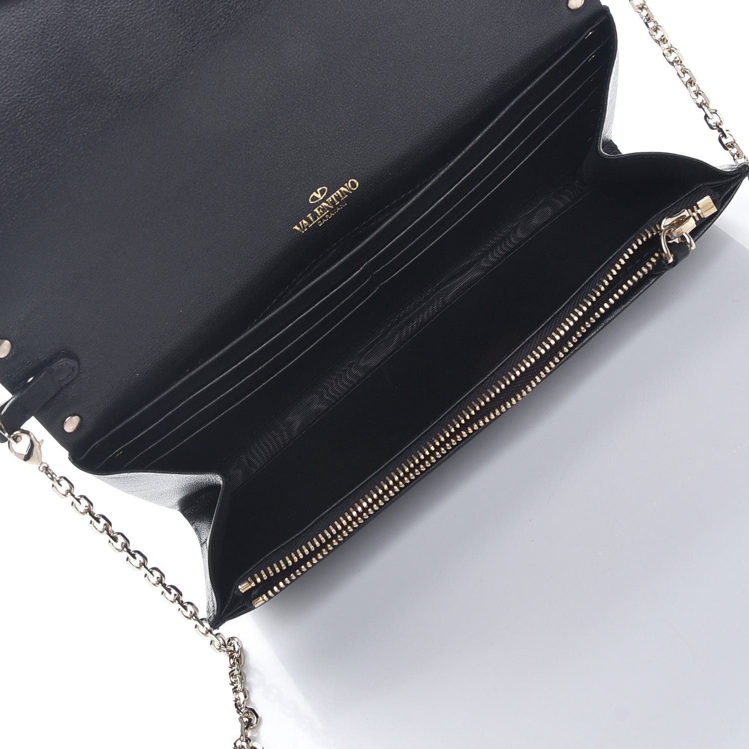 Valentino Garavani Vitello Small Rockstud Flap Wallet on Chain Black 6 of 10