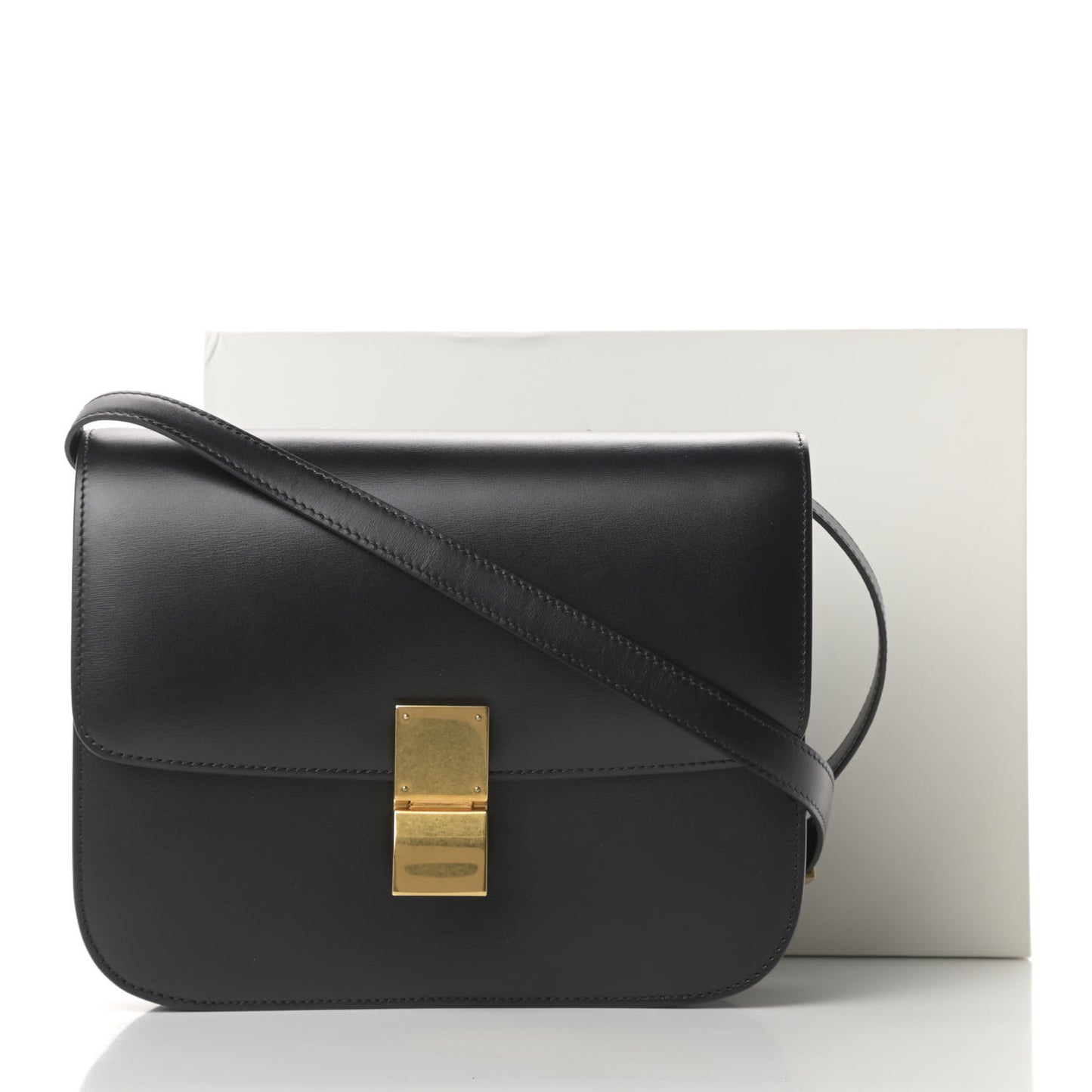 Box Calfskin Medium Classic Box Flap Bag Black