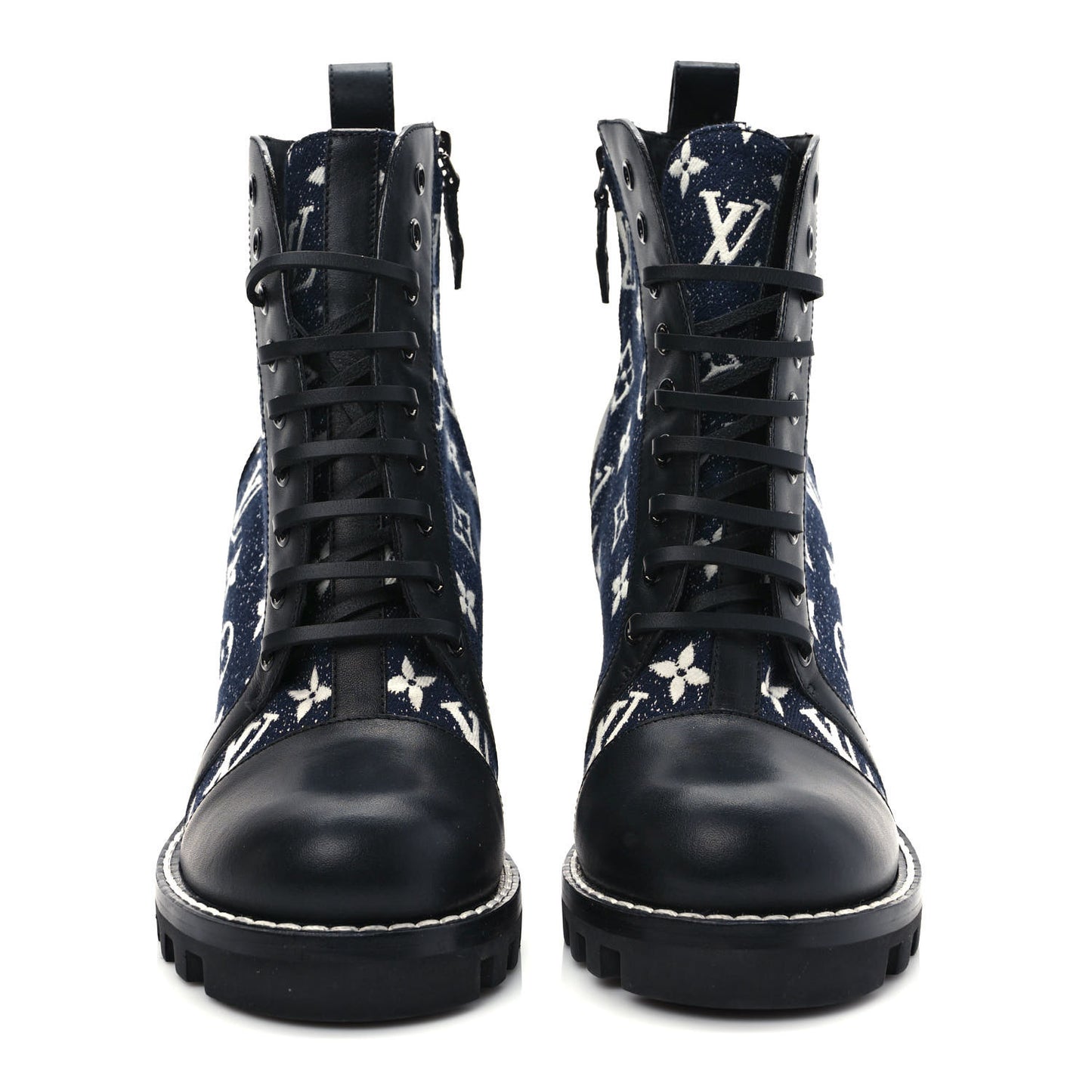 Denim Calfskin Monogram Star Trail Ankle Boots 40 Navy Blue