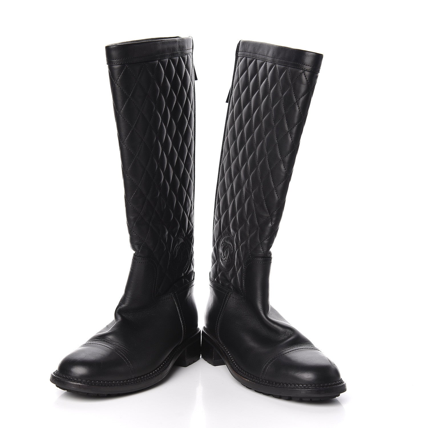 Chanel Oily Calfskin Quilted High Boots 38 Black 6 of 10