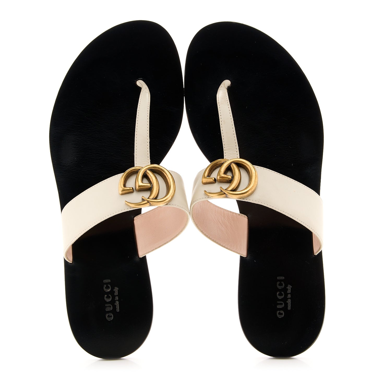 Calfskin GG Marmont Thong Sandals 38.5 Mystic White