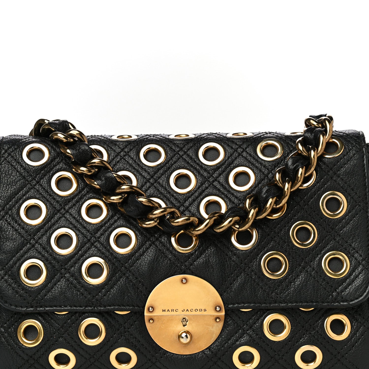 Marc Jacobs Goatskin Quilted Grommet Gotham Eyelet Shoulder Bag Black 8 of 12