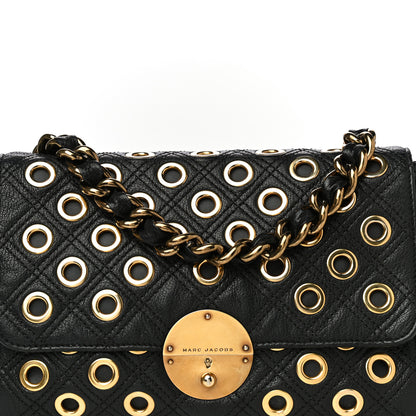 Marc Jacobs Goatskin Quilted Grommet Gotham Eyelet Shoulder Bag Black 8 of 12