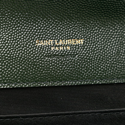 Saint Laurent Grain De Poudre Textured Mixed Matelasse Triquilt Monogram Clutch Vert Fonce 6 of 7