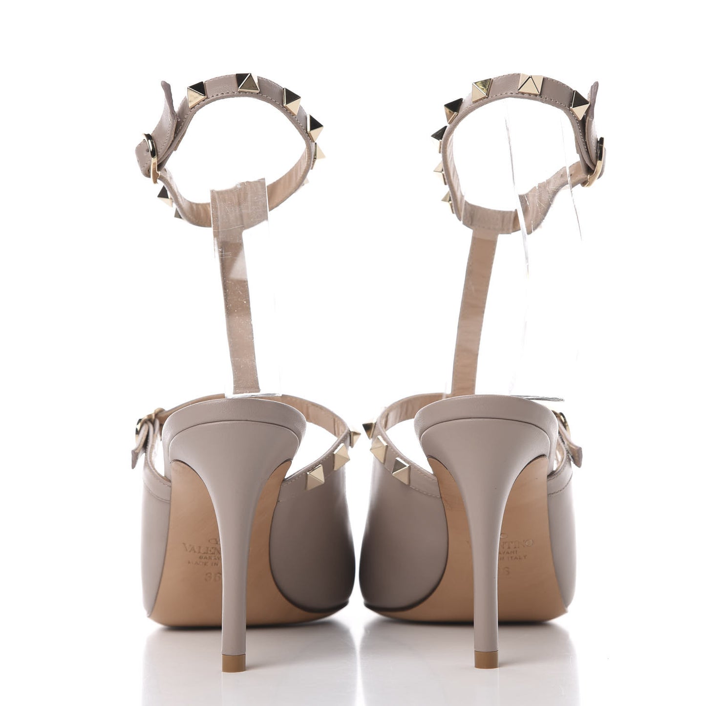 Nappa Rockstud T-Strap Open Back Pumps 36 Poudre