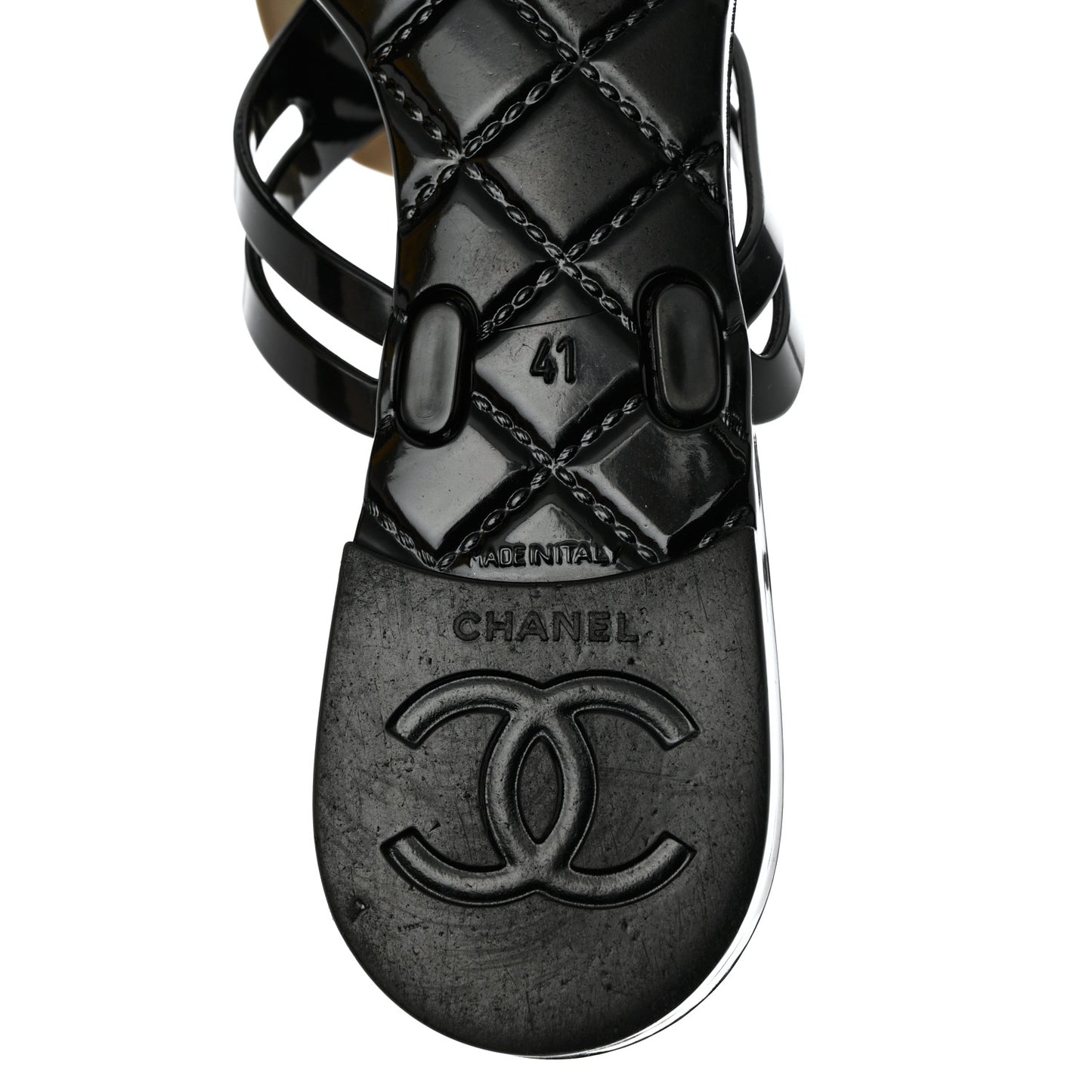 Jelly Quilted Camellia Thong Sandals 41 Black White
