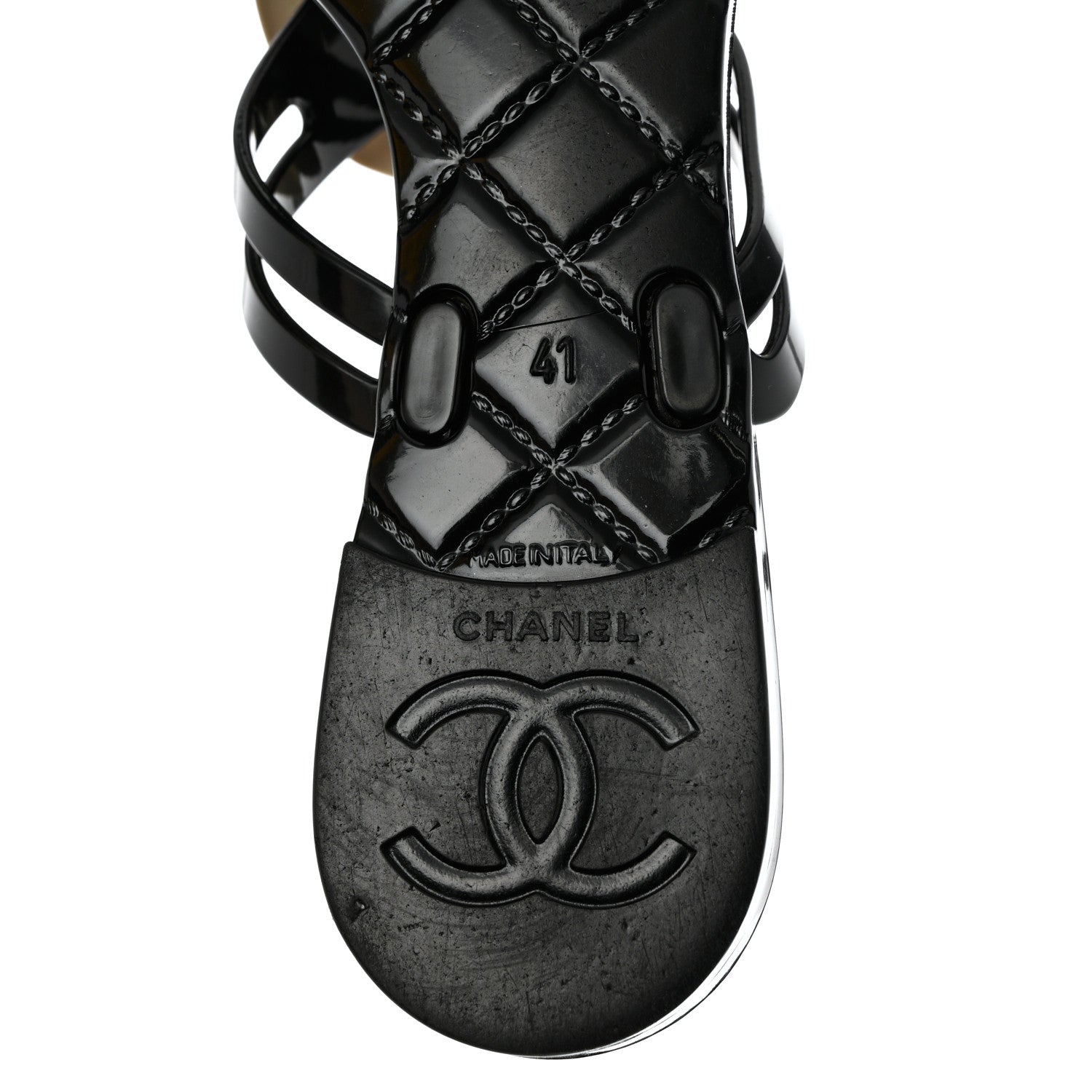 Chanel Jelly Quilted Camellia Thong Sandals 41 Black White 7 of 8