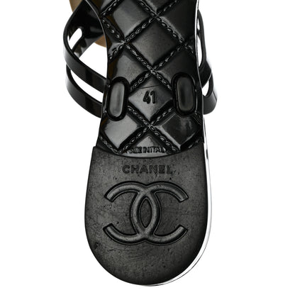 Chanel Jelly Quilted Camellia Thong Sandals 41 Black White 7 of 8