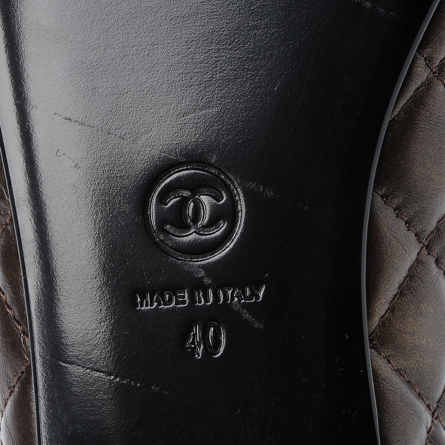 Chanel Metallic Aged Calfskin Quilted Cap Toe Ballerina Flats 40 Dark Brown 6 of 9