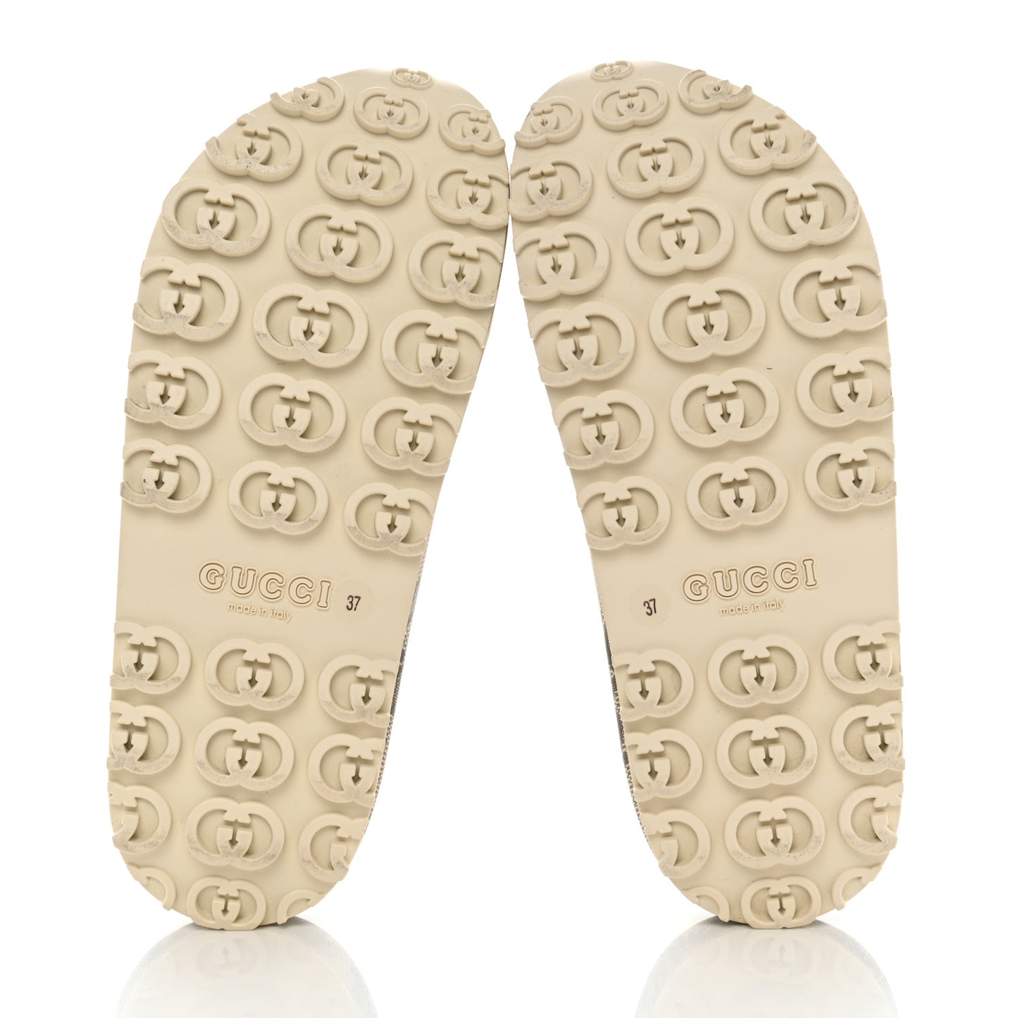 Cubic Rubber GG Monogram Womens Interlocking G Platform 42mm Slide Sandals 37 Beige Ebony