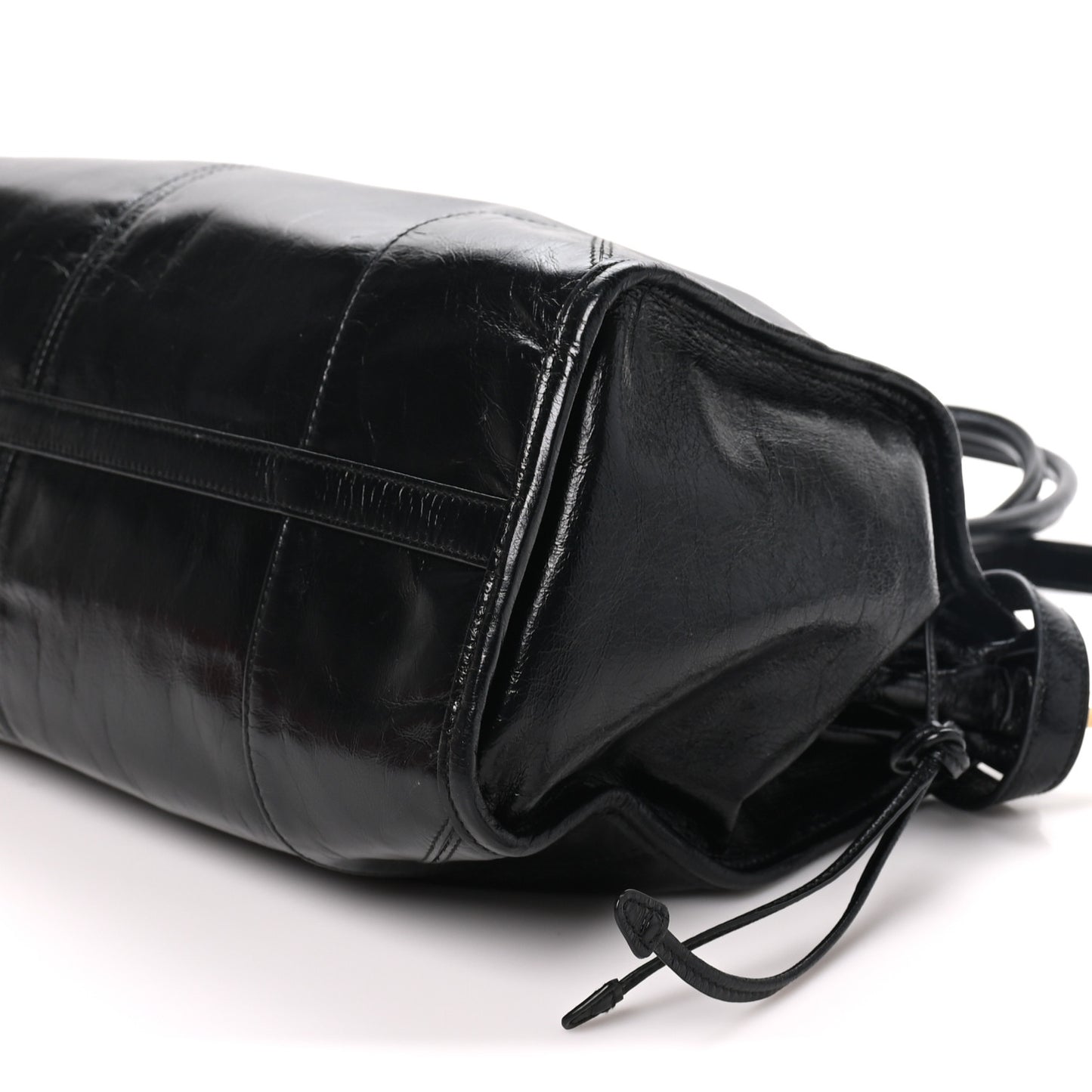 Glossy Calfskin Triangle Large Bonnie Shoulder Bag Black