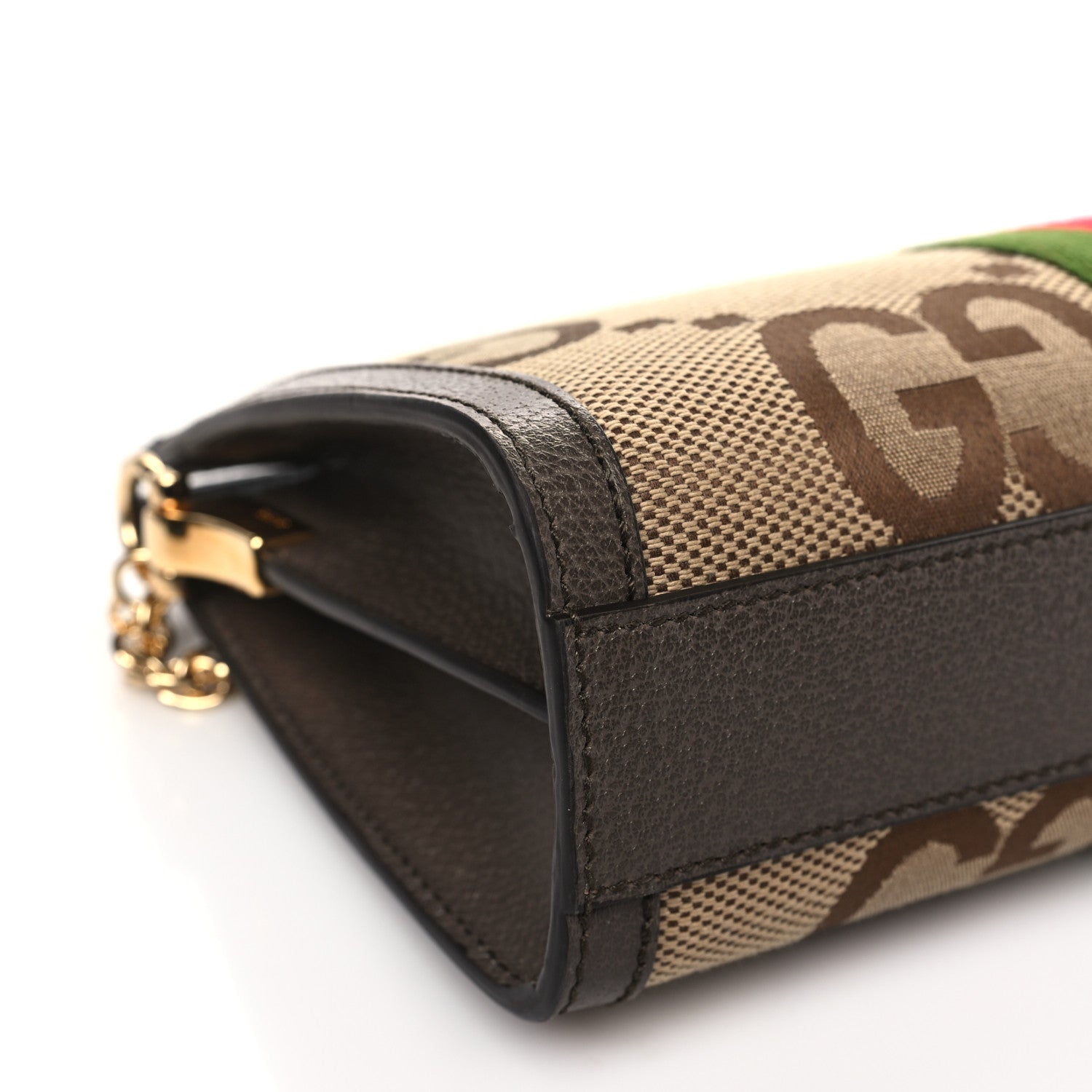 Gucci Monogram Jumbo GG Textured Dollar Calfskin Web Small Ophidia Chain Shoulder Bag Camel Ebony New Acero 9 of 10