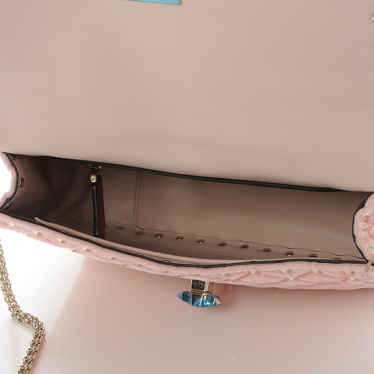 Velvet Medium Rockstud Spike Shoulder Bag Water Rose