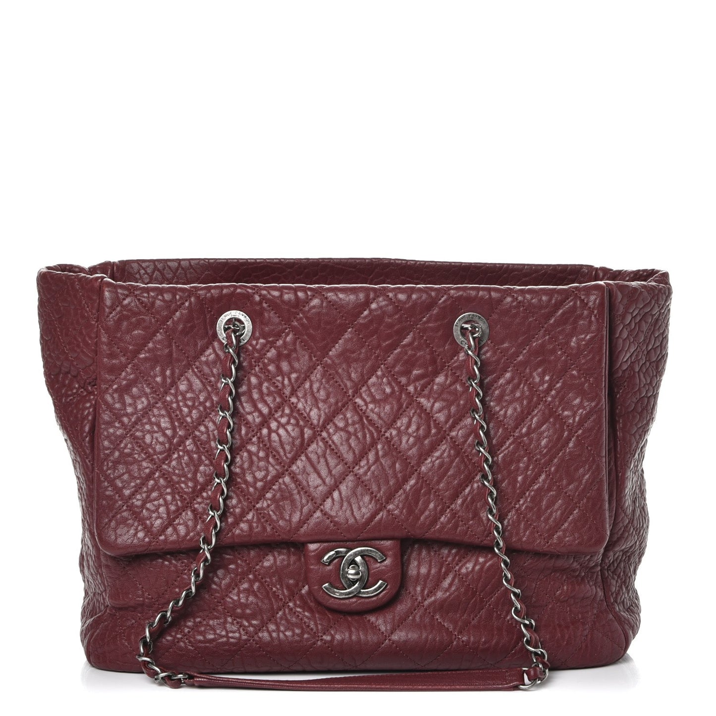 Crumpled Lambskin Quilted Large Tote Burgundy