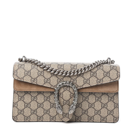 Gucci GG Supreme Monogram Suede Crystal Small Dionysus Shoulder Bag Beige Ebony Taupe 1 of 10